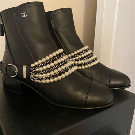 chanel booties|Chanel boots with pearl heel.